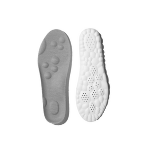 Gray and white shoe insoles on a white background