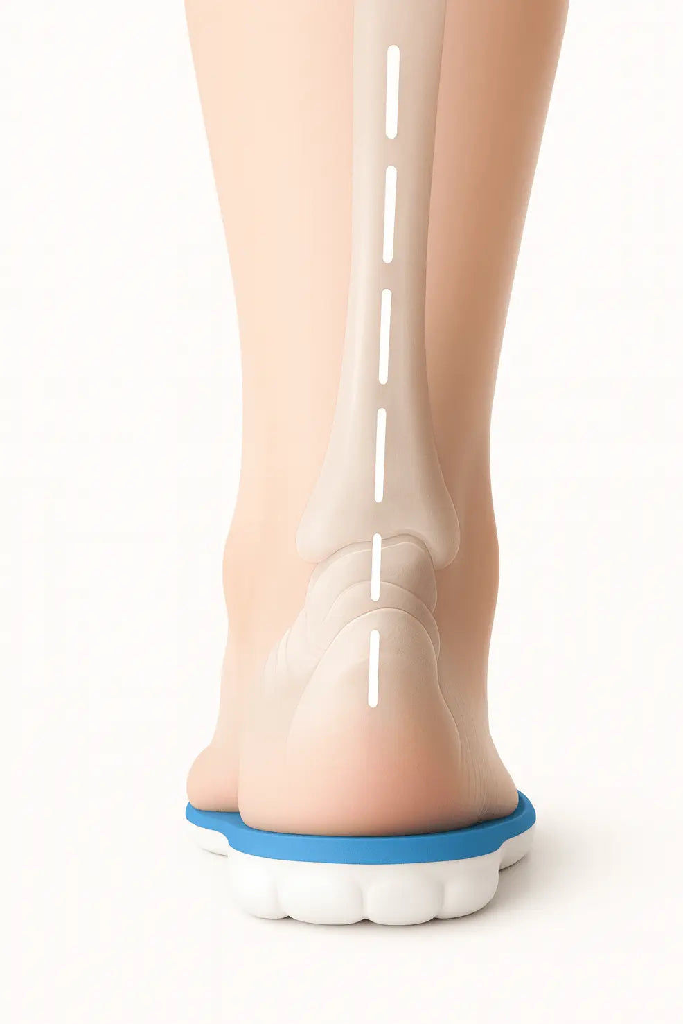 White shoe with blue sole on a white background