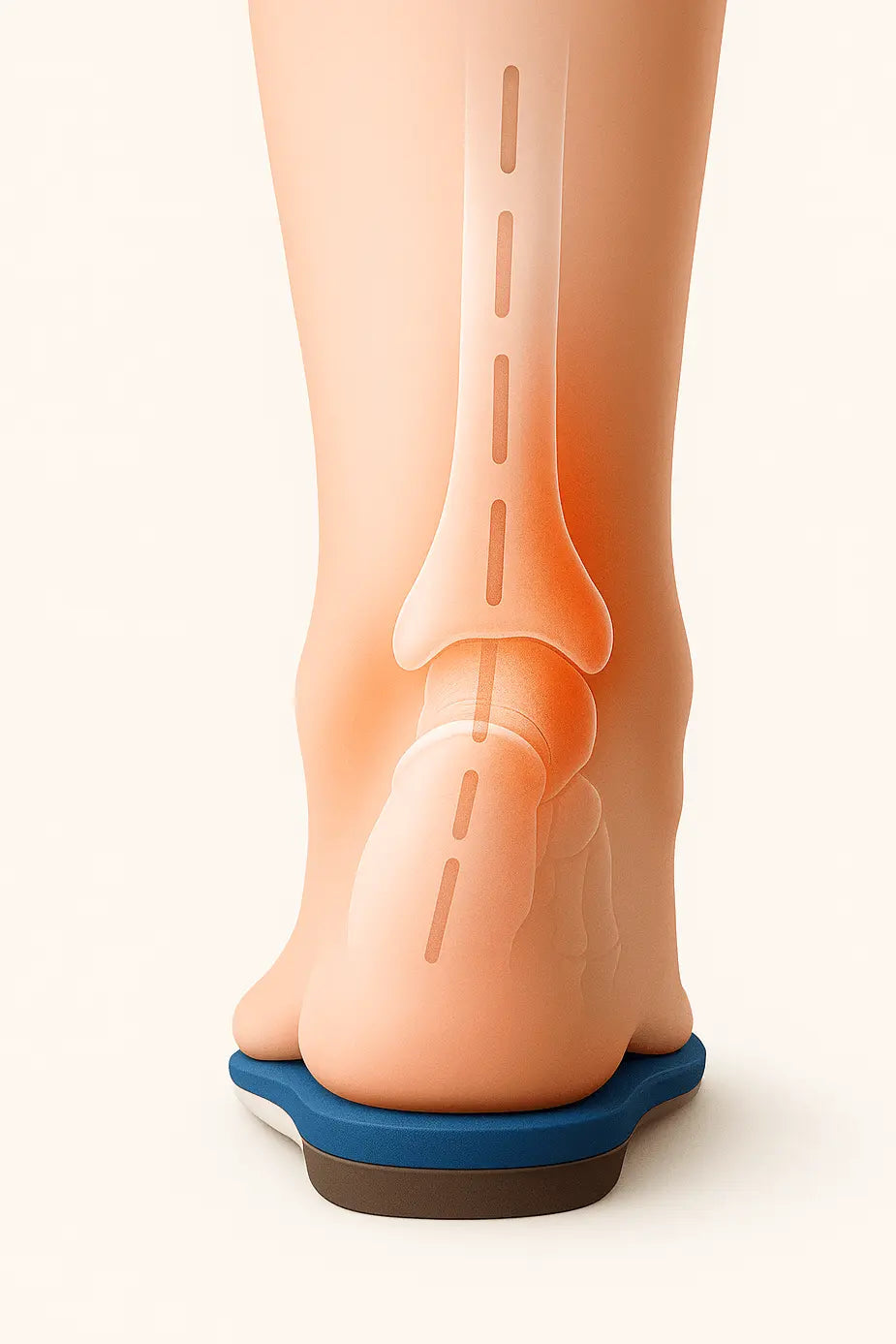 Foot with a blue insole on a white background